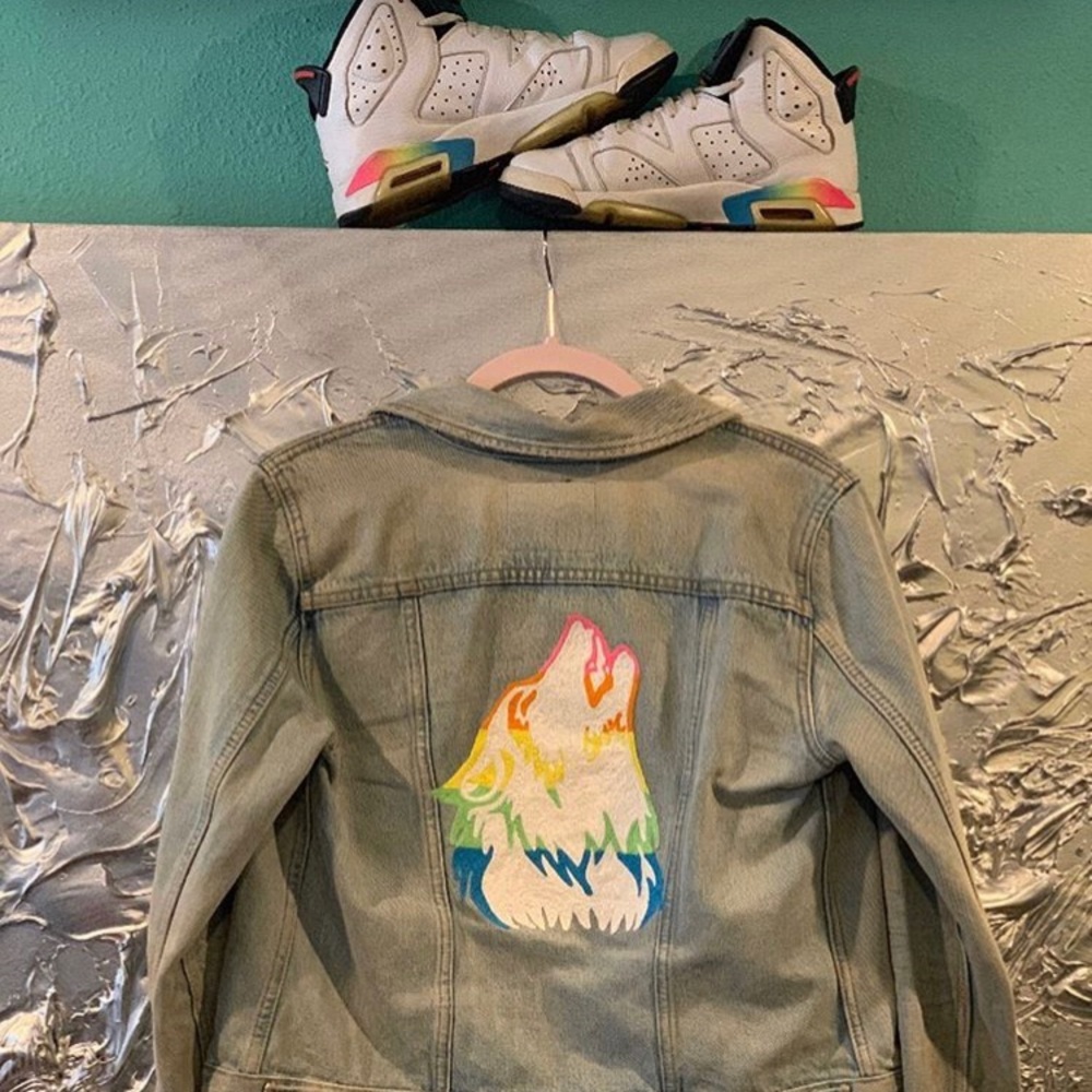 Jean jacket with matching Jordans